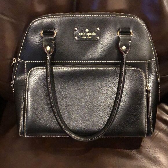 KATE SPADE Black Leather and Gold Zipper Hand Bag - Picture 1 of 15